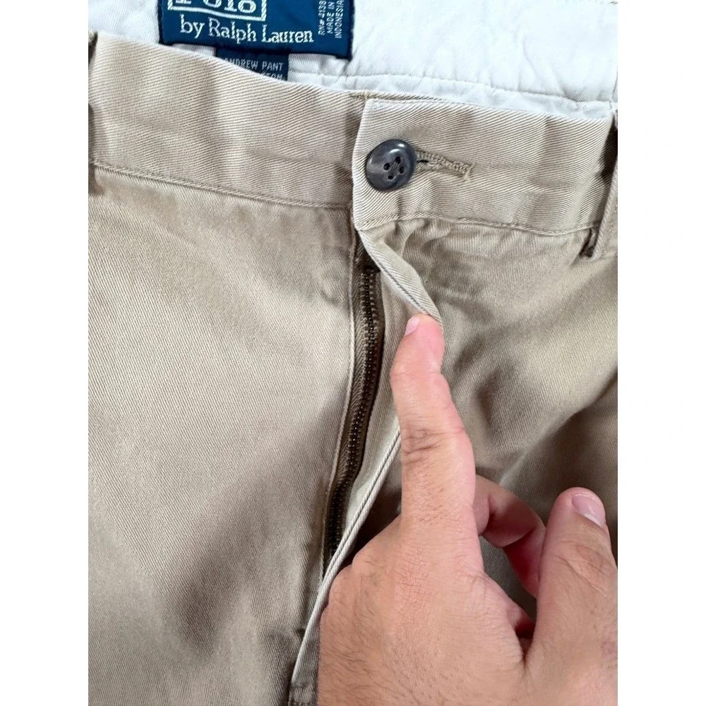 Polo Ralph Lauren Andrew Pant Mens 36x30 Khaki Pleated Cuffed Chino Pants Cotton